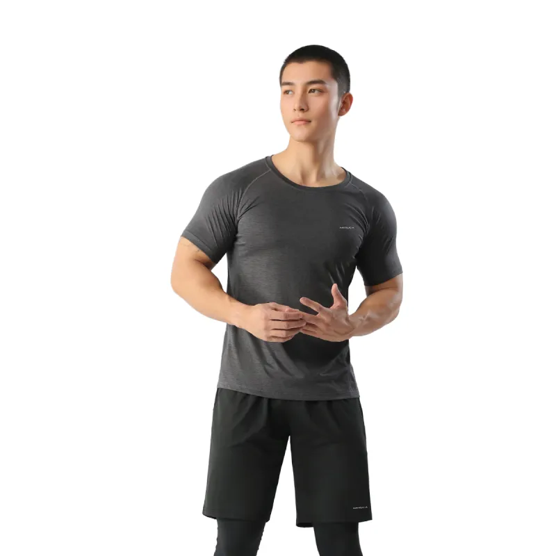 MESUCA Fitness Set Men's Set Black Heather Gray Top+Black Shorts+Black Pants-3