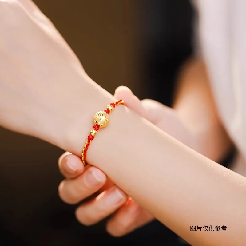 KING TAI SANG Gold Six Character Mantra 3D Hard Gold Braided String Solid Gold Fixed Price Bracelets Unisex-1