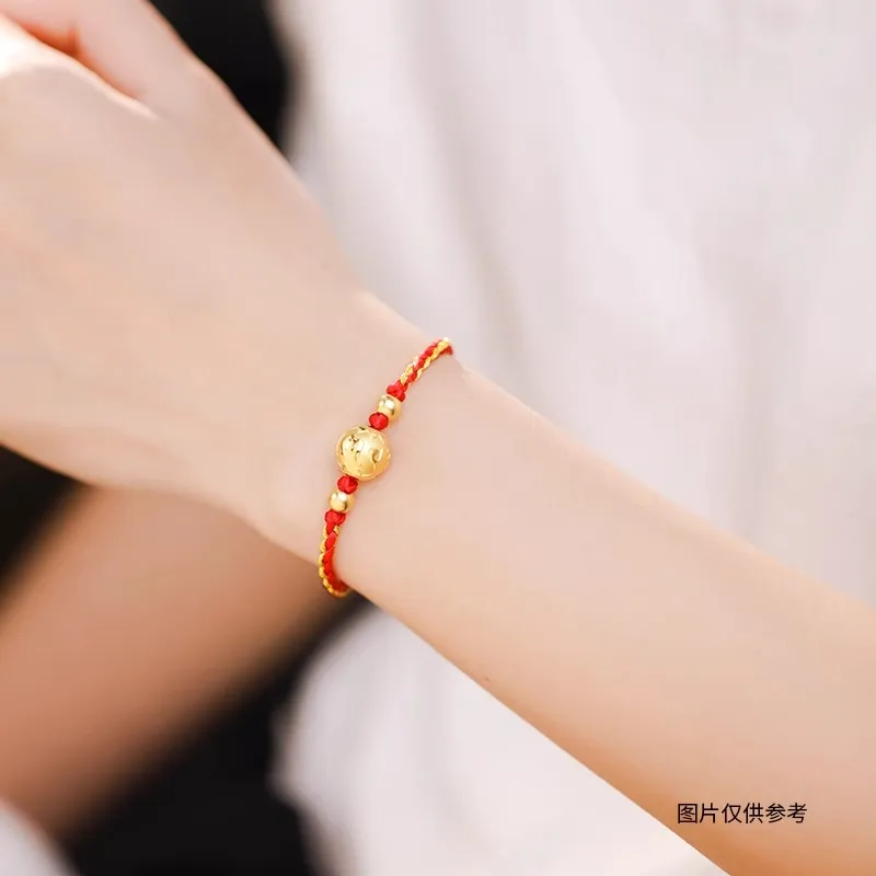 KING TAI SANG Gold Six Character Mantra 3D Hard Gold Braided String Solid Gold Fixed Price Bracelets Unisex-2