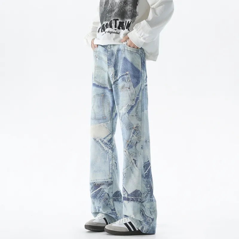 TOUHAOQINGNIAN Jeans Unisex Light Blue-2