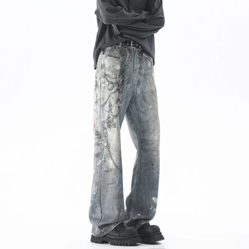 TOUHAOQINGNIAN Jeans Unisex Blue-3