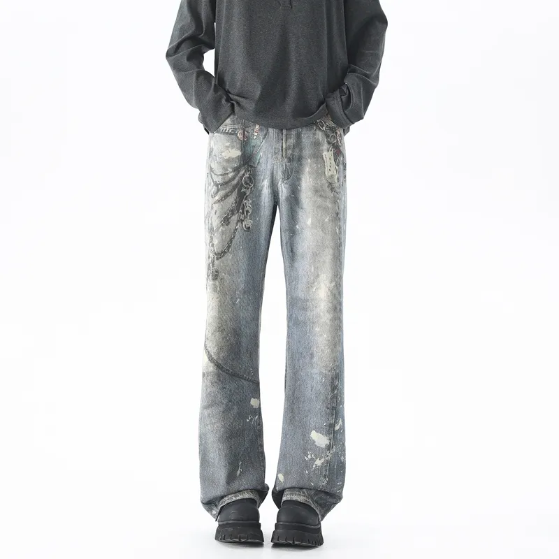 TOUHAOQINGNIAN Jeans Unisex Blue-1