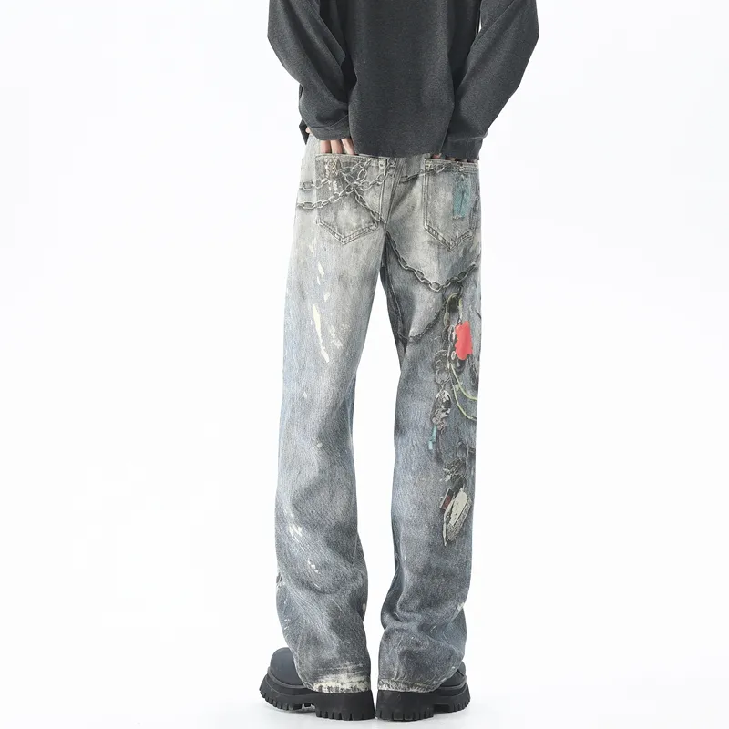 TOUHAOQINGNIAN Jeans Unisex Blue-4