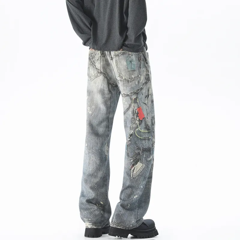 TOUHAOQINGNIAN Jeans Unisex Blue-5