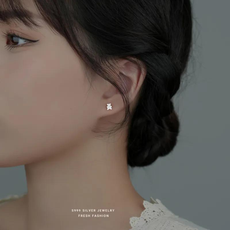 MONI JEWELLERY S999 Fine Silver Stud Earrings Women's-2