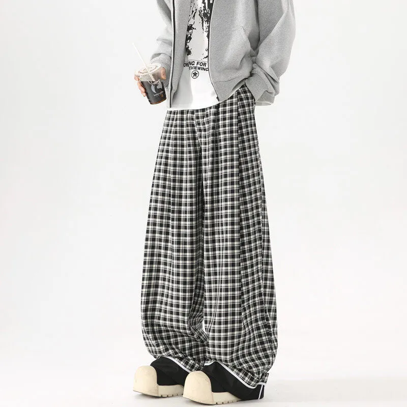 T IRA Casual Pants Unisex Black White Plaid-3