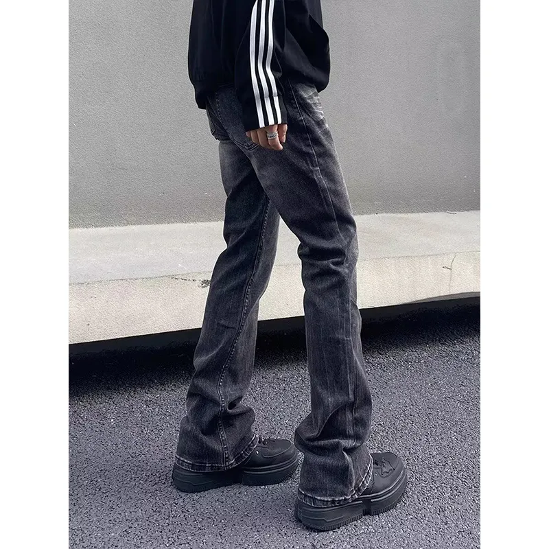 TESTUNG American Luxury Streetwear Vibe Heavyweight Washed Distressed White Mid Rise Bootcut Jeans Unisex-4