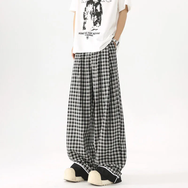 T IRA Casual Pants Unisex Black White Plaid-4