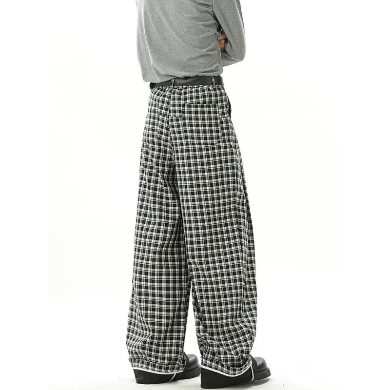 T IRA Casual Pants Unisex Black White Plaid-5