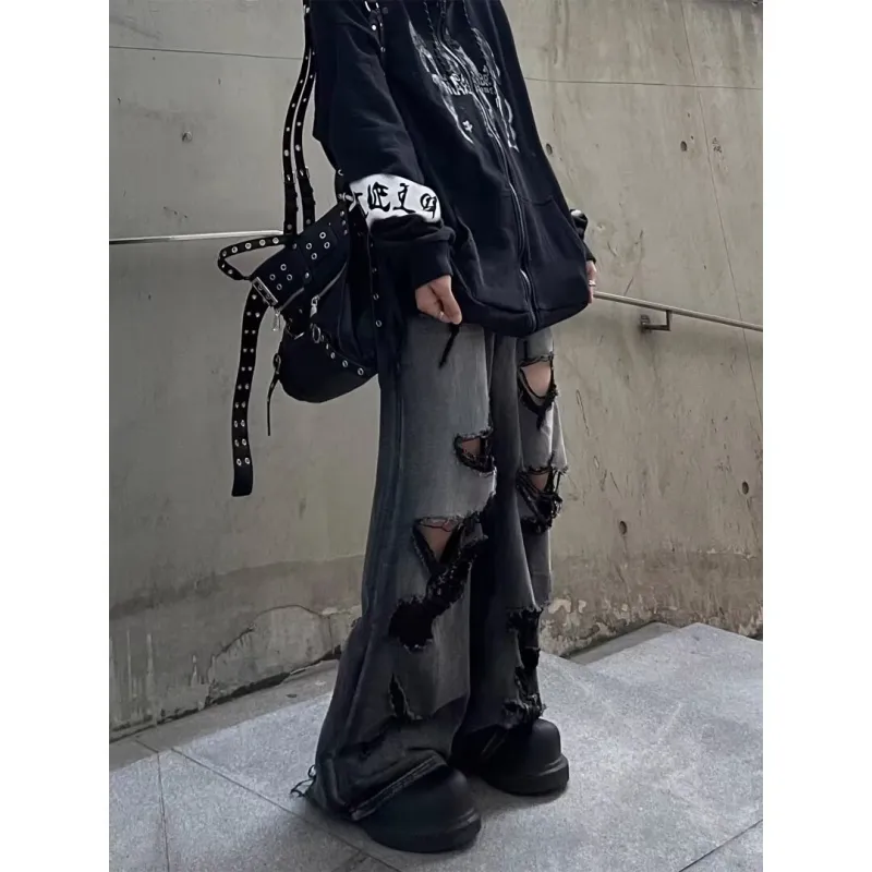 T IRA Jeans Unisex Ripped Black Gray-2