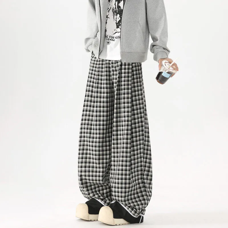 T IRA Casual Pants Unisex Black White Plaid-2