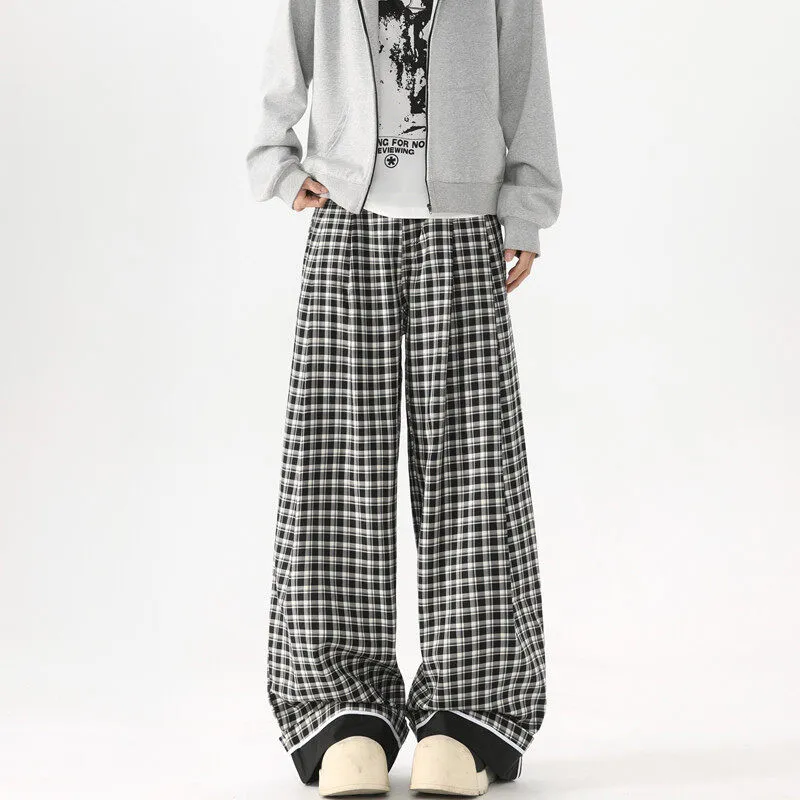 T IRA Casual Pants Unisex Black White Plaid-1
