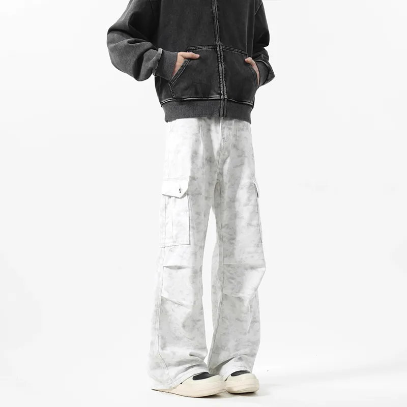 T IRA Jeans Unisex Marble White[Luxury Streetwear]-3