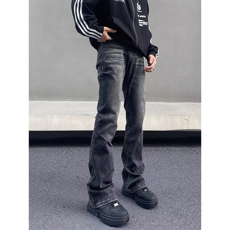 TESTUNG American Luxury Streetwear Vibe Heavyweight Washed Distressed White Mid Rise Bootcut Jeans Unisex-5