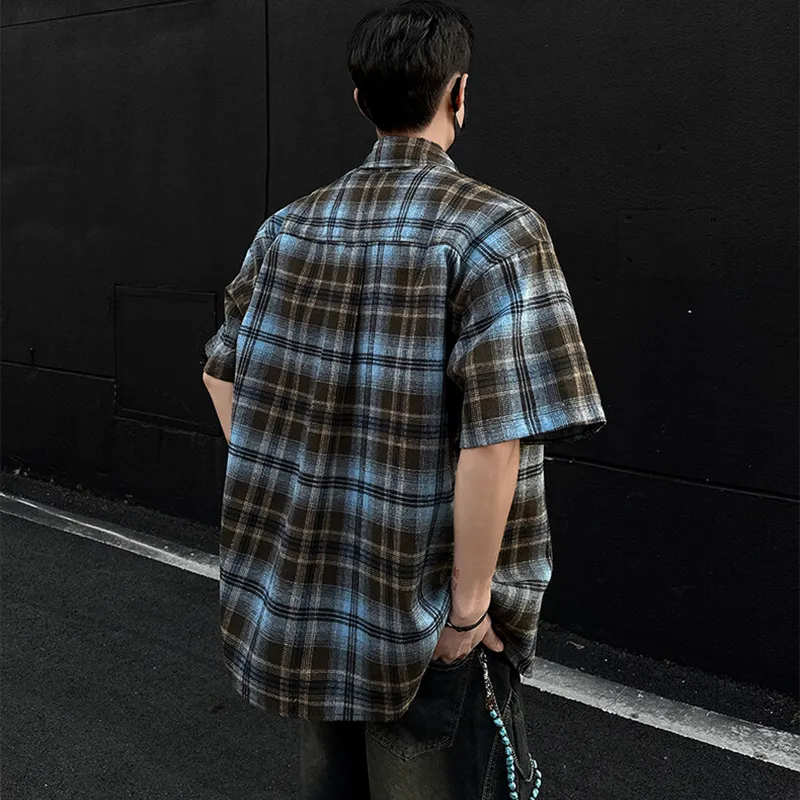 T IRA T Shirt Unisex Blue Brown Plaid-3