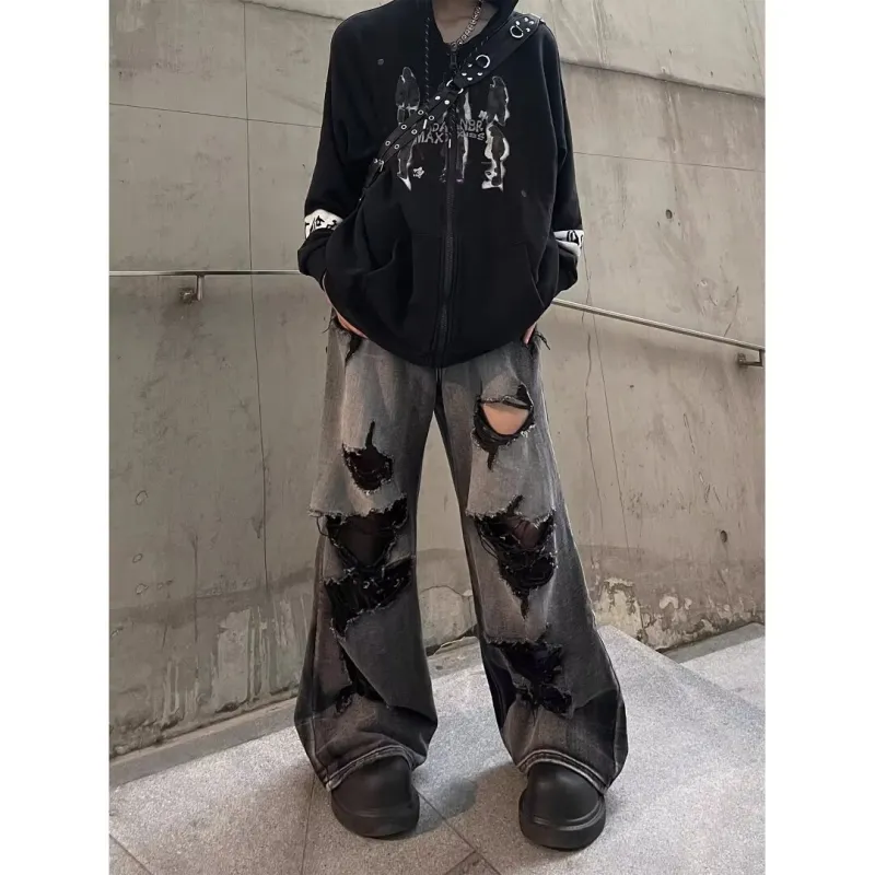 T IRA Jeans Unisex Ripped Black Gray-1