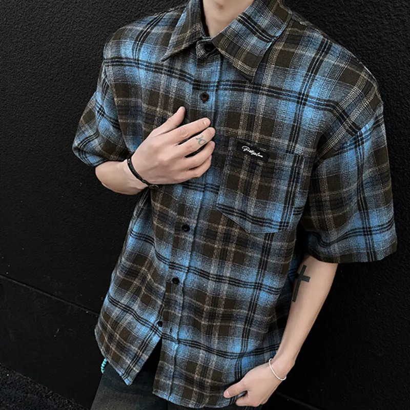 T IRA T Shirt Unisex Blue Brown Plaid-2