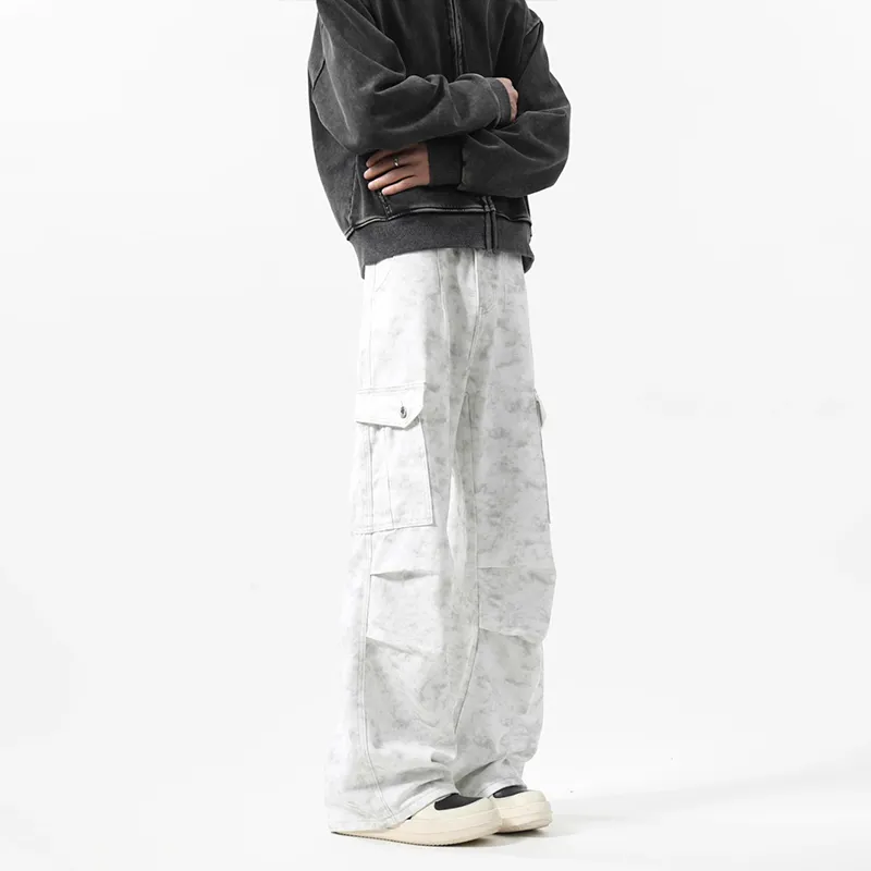 T IRA Jeans Unisex Marble White[Luxury Streetwear]-4