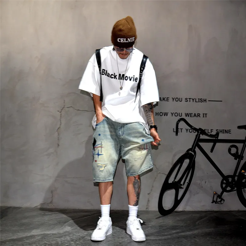 M MAICCO Denim Shorts Unisex Blue Single Item-7