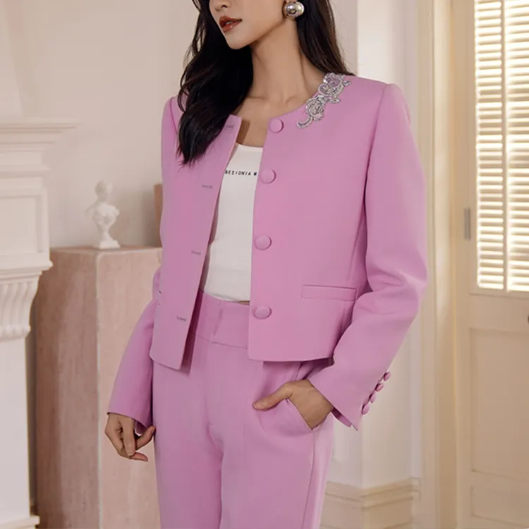 BESIONIA FW24 Cropped Coat Women's Pink Purple-4
