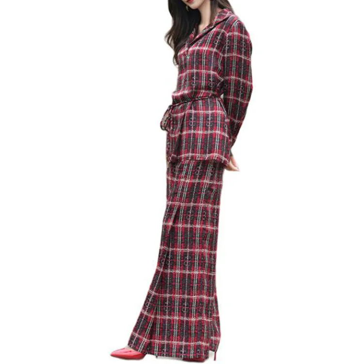 BESIONIA SS25 Casual Pants Women's Red Plaid Pattern-3