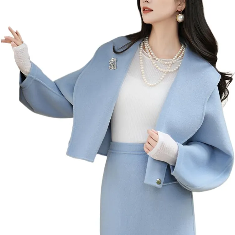BESIONIA FW24 Cropped Coats Women's Blue-3