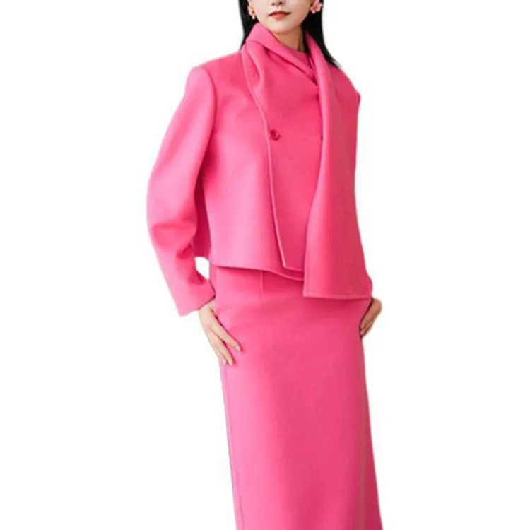 BESIONIA FW24 Cropped Coats Women's Pink-3
