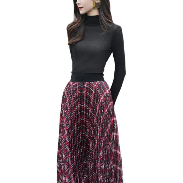 BESIONIA SS25 Casual Long Skirts Women's Red Plaid Pattern-2