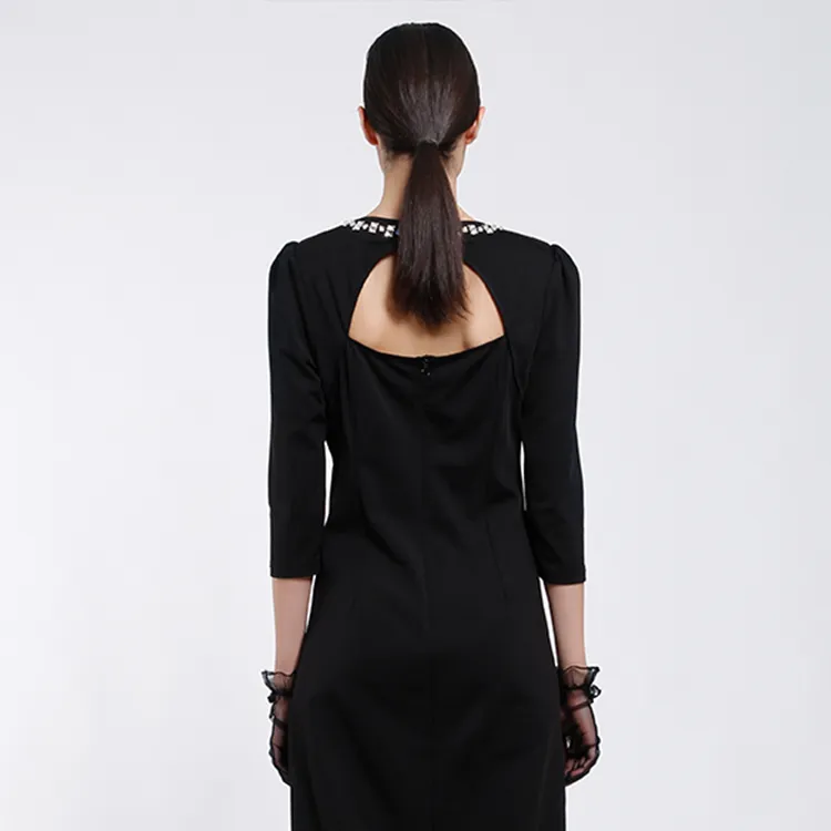 BESIONIA Long Sleeved Dresses Women's Black-5