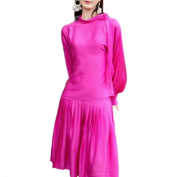 BESIONIA SS25 Casual Long Skirt Women's Rose Red-4