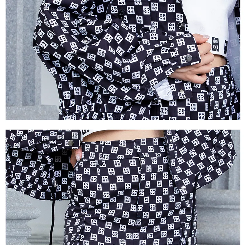 BESIONIA SS23 Cropped Coat Women's Black White Pattern-2