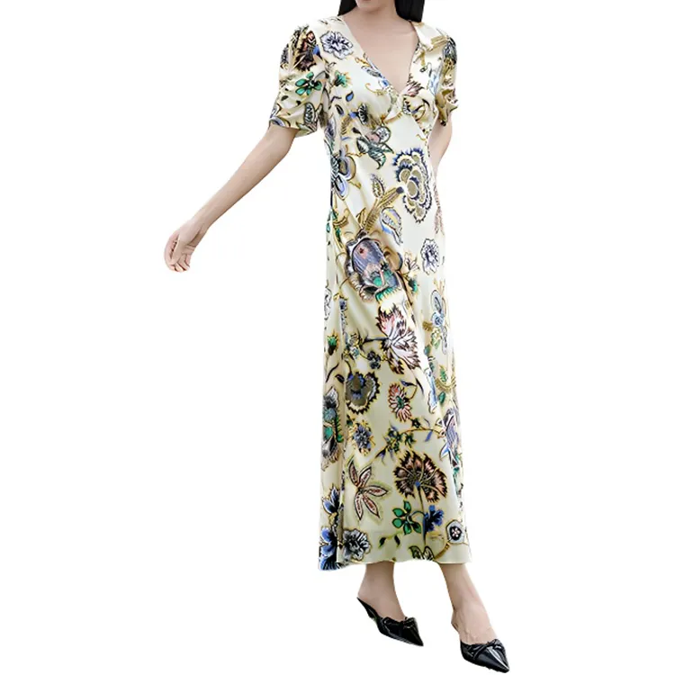 BESIONIA SS25 Short Sleeved Dress Women's Yellow Floral Pattern-2
