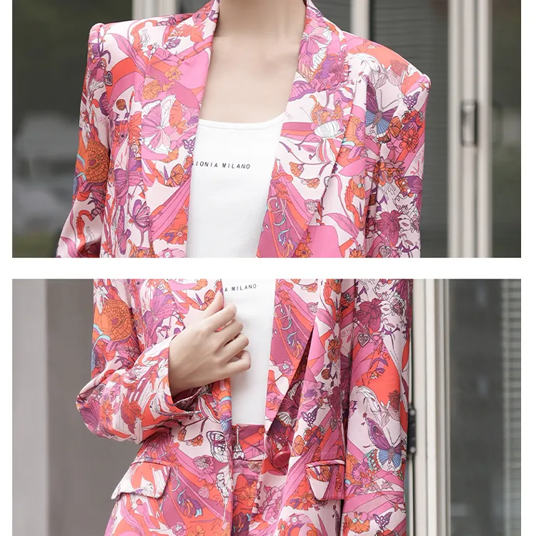 BESIONIA FW24 Business Suits Coats Women's Red Pattern-5