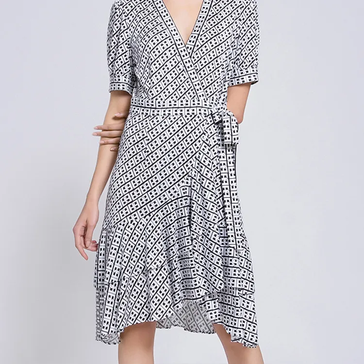 BESIONIA SS22 Short Sleeved Dress Women's Black White-5