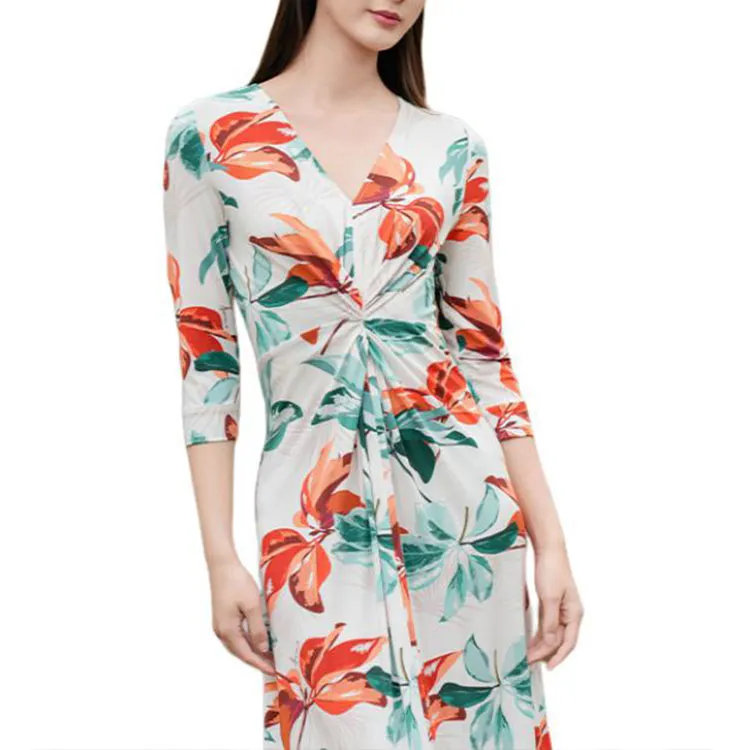 BESIONIA SS25 Long Sleeved Dress Women's Green Floral Pattern-2
