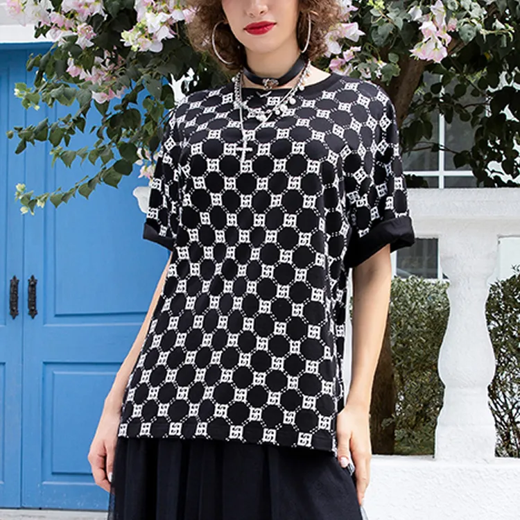 BESIONIA T Shirt Women's Black Pattern-5