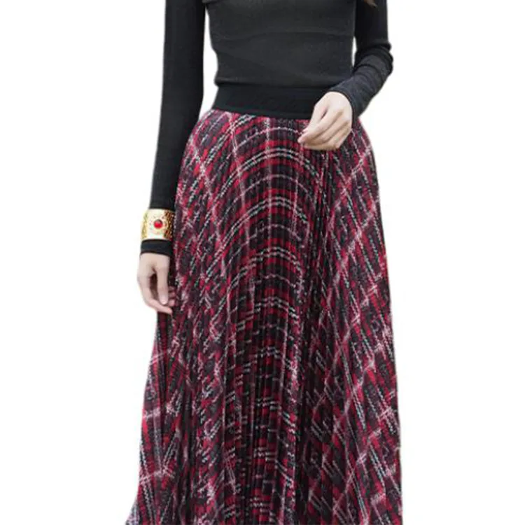 BESIONIA SS25 Casual Long Skirts Women's Red Plaid Pattern-4