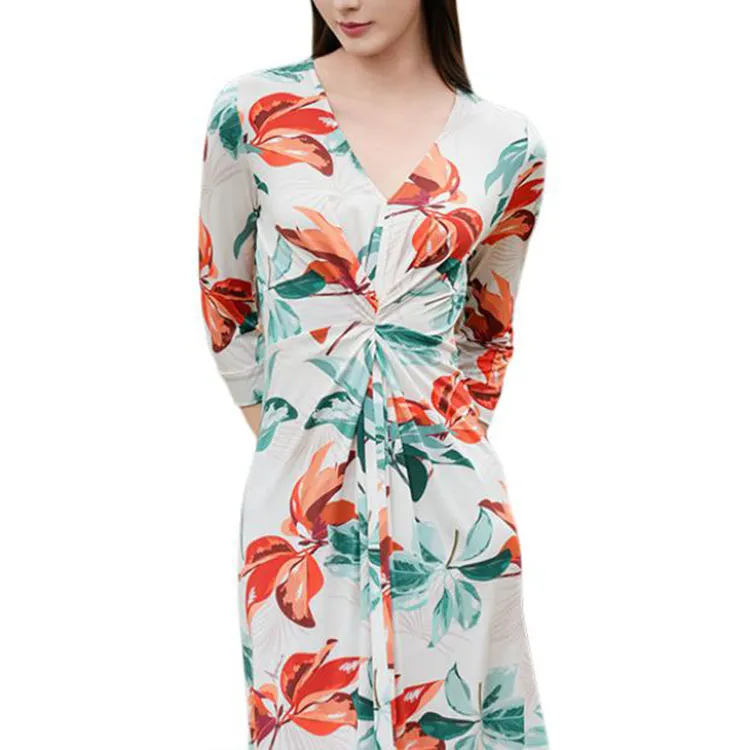 BESIONIA SS25 Long Sleeved Dress Women's Green Floral Pattern-3