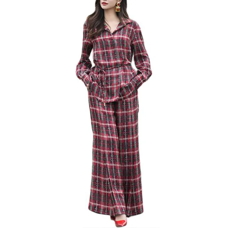 BESIONIA SS25 Casual Pants Women's Red Plaid Pattern-2