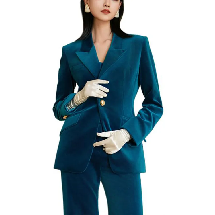 BESIONIA FW24 Business Suits Coats Women's Dark Blue-2