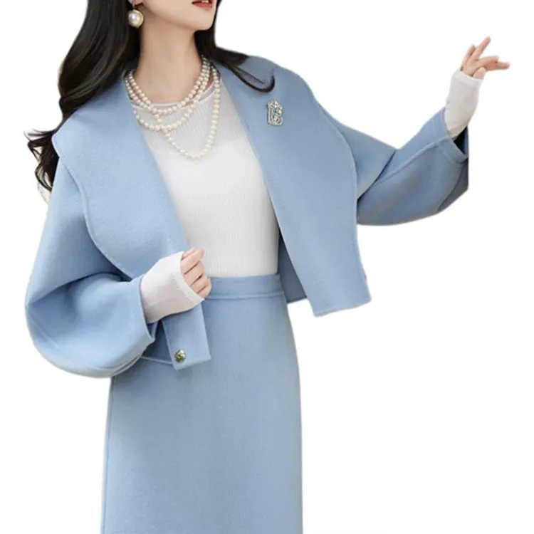 BESIONIA FW24 Cropped Coats Women's Blue-2