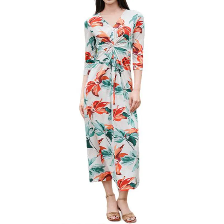 BESIONIA SS25 Long Sleeved Dress Women's Green Floral Pattern-1