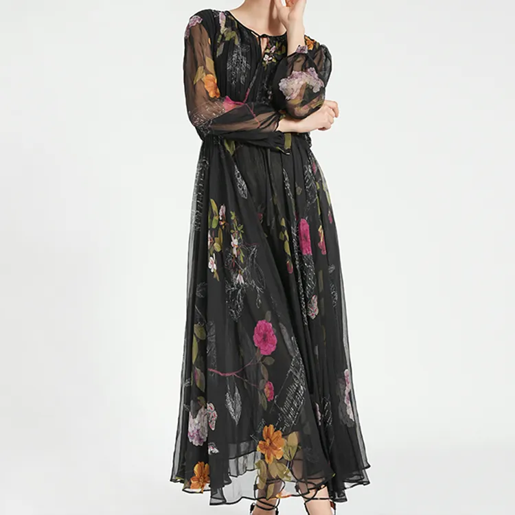 BESIONIA SS24 Long Sleeved Dresses Women's Black Pattern-5