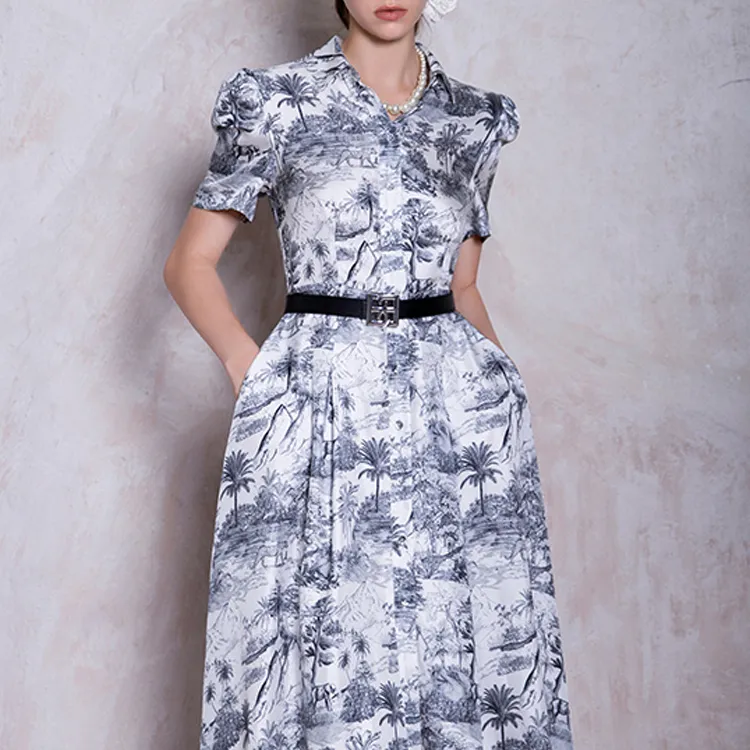BESIONIA SS23 Short Sleeved Dress Slim Fit Women's White Pattern-5