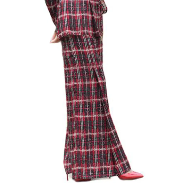 BESIONIA SS25 Casual Pants Women's Red Plaid Pattern-4