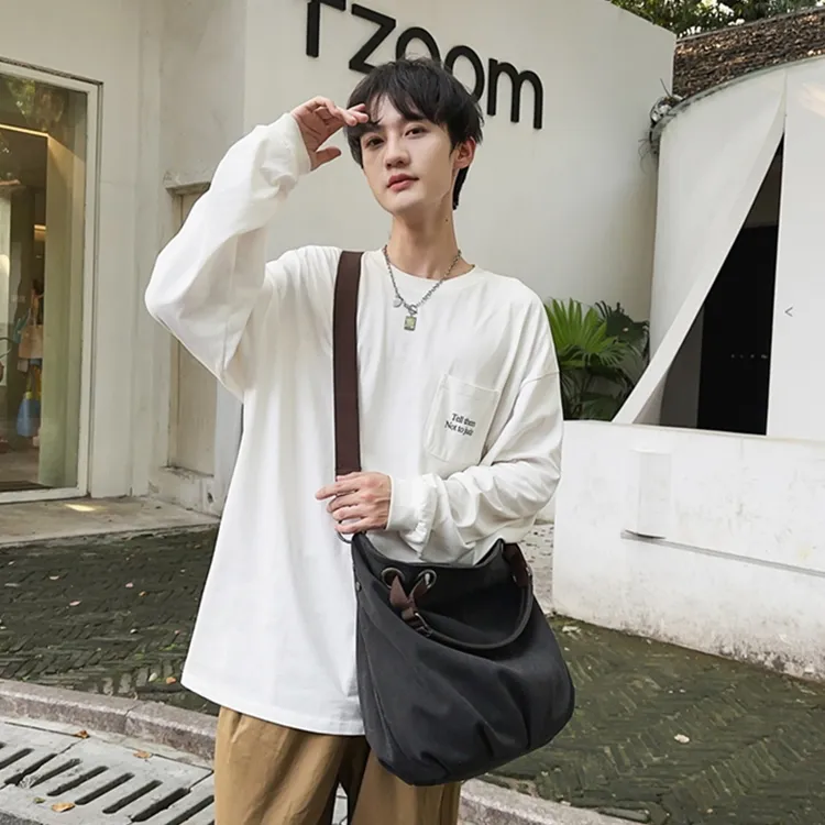 Yalu Polyester Tote Bag, Shoulder Bag, Crossbody Bag, Handbag Unisex Black/Brown-5