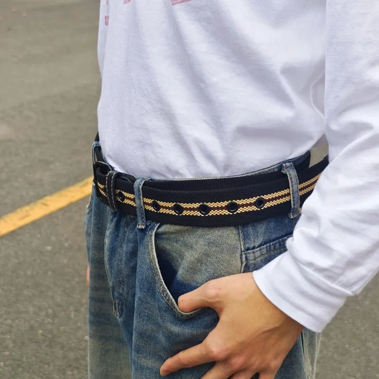 Yalu Canvas Leather Belts Unisex Width  3.8cm-9