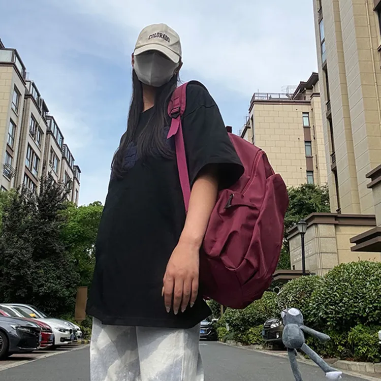 Yalu Nylon Backpack Travel Bag Laptop Bag Unisex Black/White/Red/Gray-6