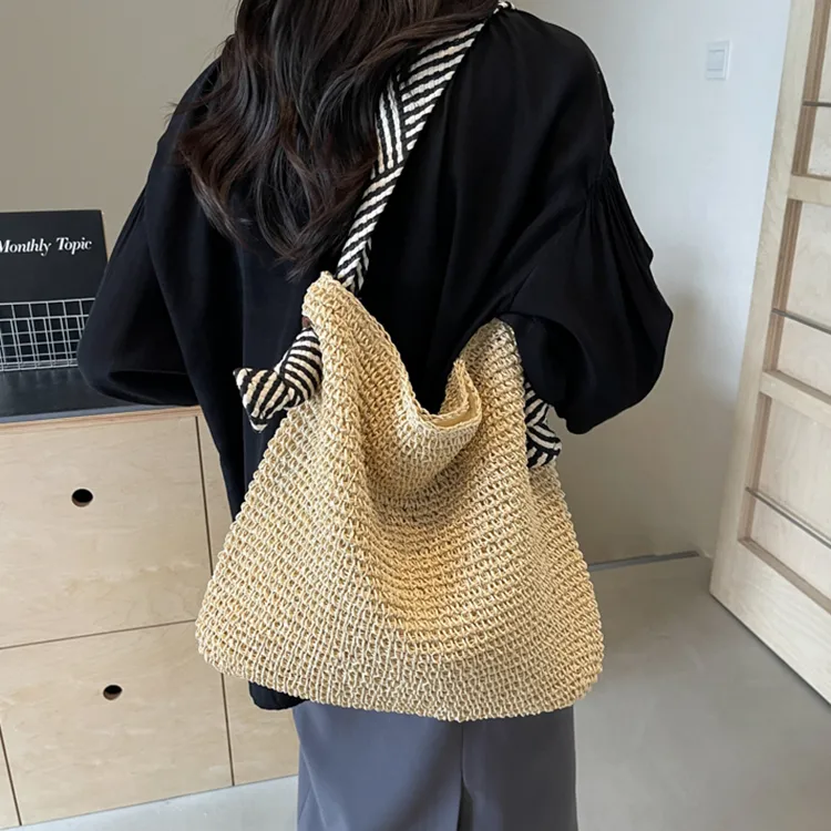 Yalu Straw Woven Crossbody Bag, Shoulder Bag Women's Ecru/Khaki-5