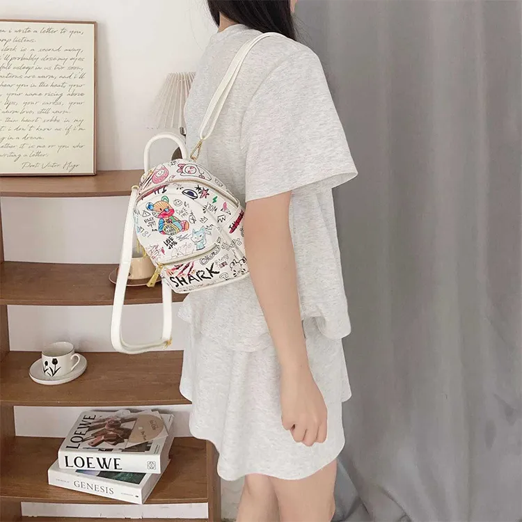 Yalu PU Backpack Women's White Bear-3